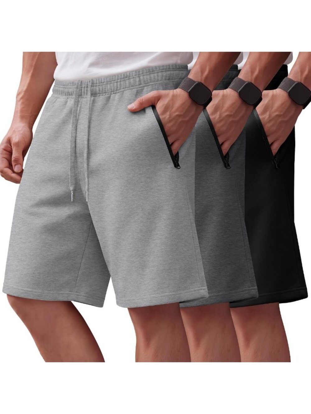 Men's Athletic Sweat Shorts - 3 Pack, Comfortable with Pockets for Gym & Casual